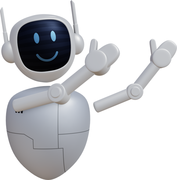Cartoon robot 3D render pointing to up direction